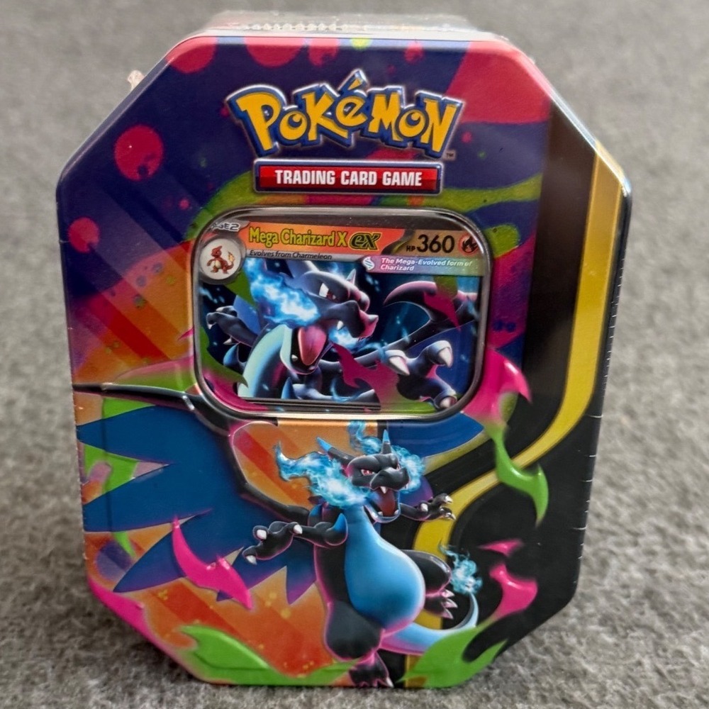Pokemon TCG Mega Charizard X ex Tin Factory Sealed 4 Booster Packs Foil Promo